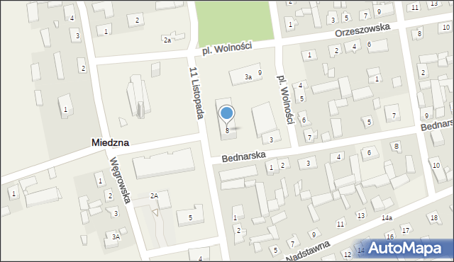 Miedzna, Plac Wolności, 8, mapa Miedzna