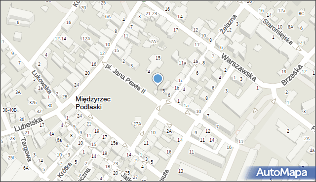 Międzyrzec Podlaski, Plac Jana Pawła II, 5A, mapa Międzyrzec Podlaski