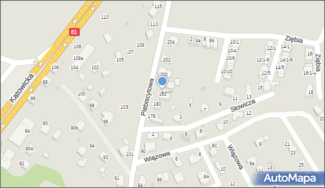 Mikołów, Plebiscytowa, 182, mapa Mikołów