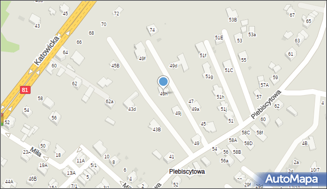 Mikołów, Plebiscytowa, 49h, mapa Mikołów