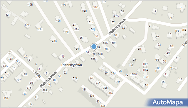 Mikołów, Plebiscytowa, 56, mapa Mikołów