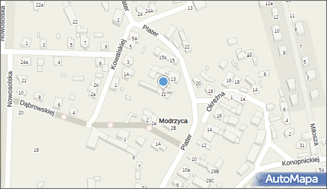 Modrzyca, Plater Emilii, 11, mapa Modrzyca