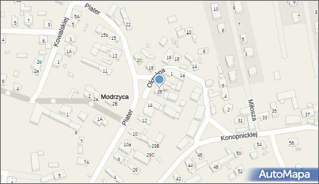 Modrzyca, Plater Emilii, 16, mapa Modrzyca