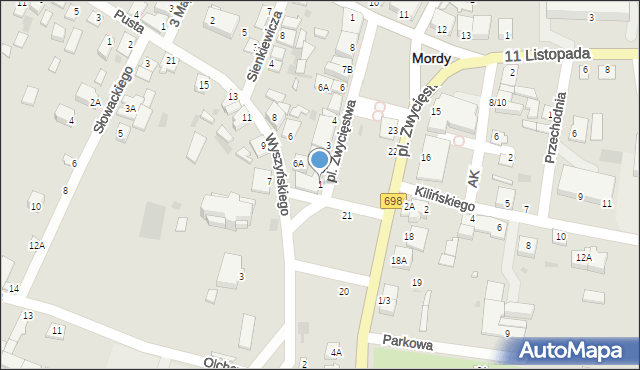 Mordy, Plac Zwycięstwa, 1, mapa Mordy