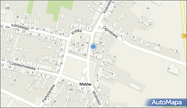 Mstów, Plac Mickiewicza Adama, 1, mapa Mstów