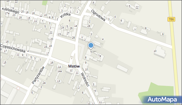 Mstów, Plac Mickiewicza Adama, 7, mapa Mstów