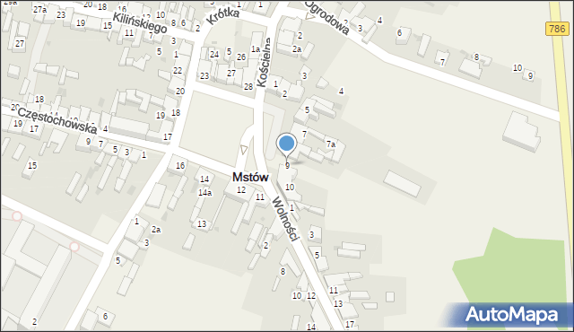 Mstów, Plac Mickiewicza Adama, 9, mapa Mstów