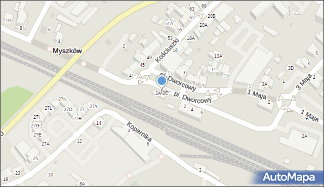 Myszków, Plac Dworcowy, 2A-2C, mapa Myszków