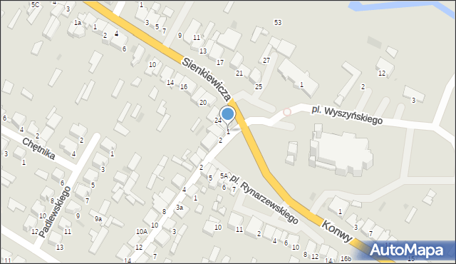 Myszyniec, Plac Rynarzewskiego Konstantego, 1, mapa Myszyniec