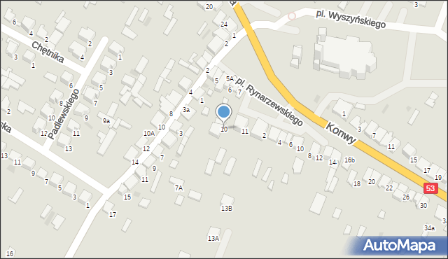 Myszyniec, Plac Rynarzewskiego Konstantego, 10, mapa Myszyniec