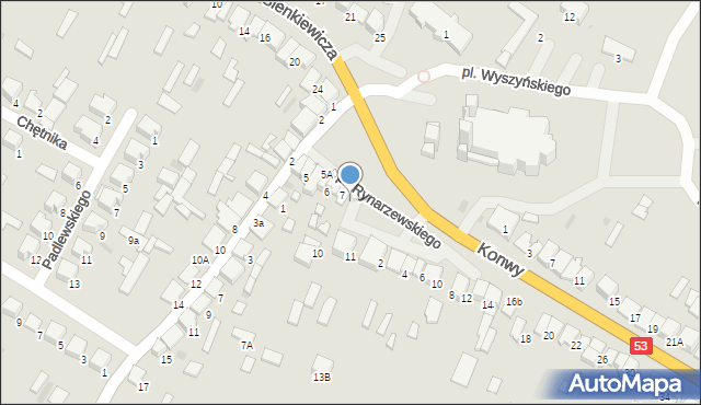 Myszyniec, Plac Rynarzewskiego Konstantego, 9, mapa Myszyniec