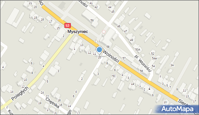 Myszyniec, Plac Wolności, 10, mapa Myszyniec