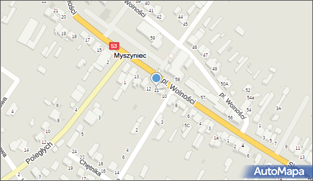 Myszyniec, Plac Wolności, 11, mapa Myszyniec
