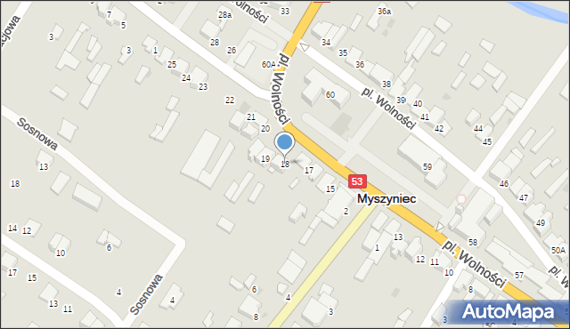 Myszyniec, Plac Wolności, 18, mapa Myszyniec
