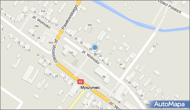 Myszyniec, Plac Wolności, 39, mapa Myszyniec