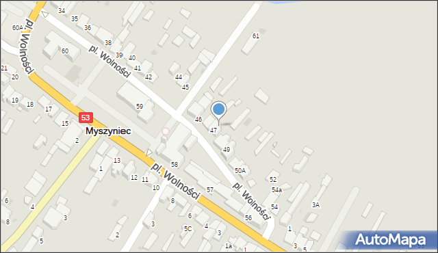 Myszyniec, Plac Wolności, 48a, mapa Myszyniec