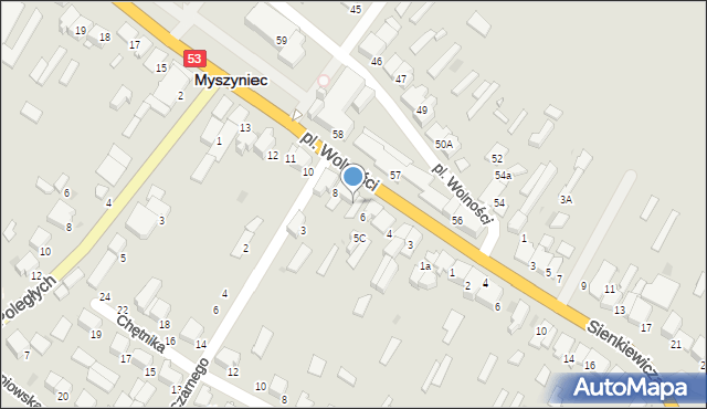 Myszyniec, Plac Wolności, 7, mapa Myszyniec