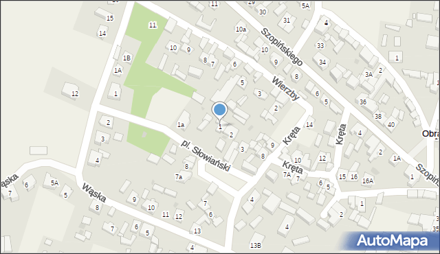 Obra, Plac Słowiański, 1, mapa Obra