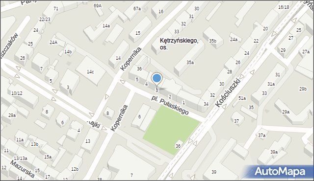 Olsztyn, Plac Pułaskiego Kazimierza, gen., 3, mapa Olsztyna