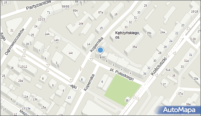 Olsztyn, Plac Pułaskiego Kazimierza, gen., 5, mapa Olsztyna