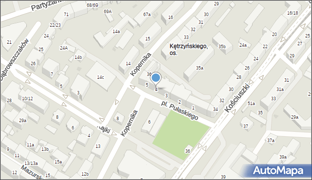 Olsztyn, Plac Pułaskiego Kazimierza, gen., 4, mapa Olsztyna