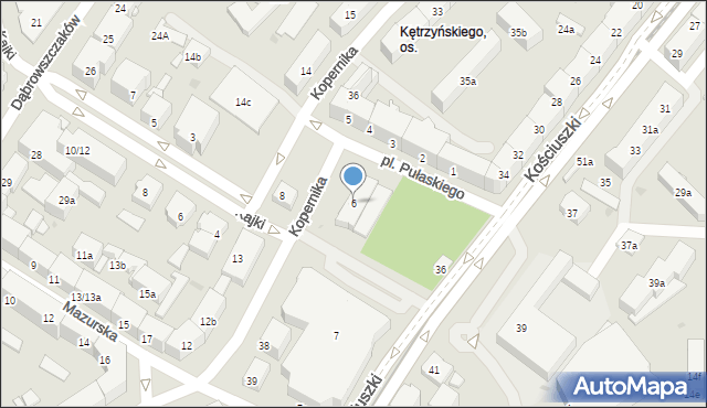 Olsztyn, Plac Pułaskiego Kazimierza, gen., 6, mapa Olsztyna