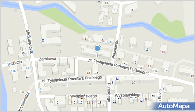 Ostróda, Plac Tysiąclecia Państwa Polskiego, 1, mapa Ostróda