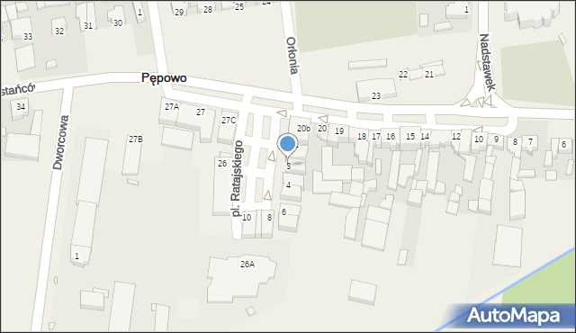 Pępowo, Plac Ratajskiego Cyryla, 3, mapa Pępowo