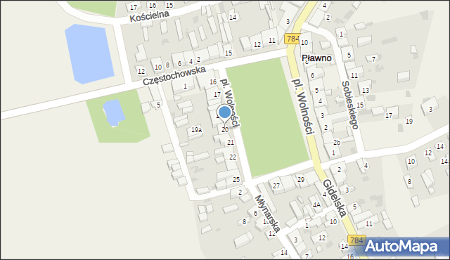 Pławno, Plac Wolności, 20, mapa Pławno