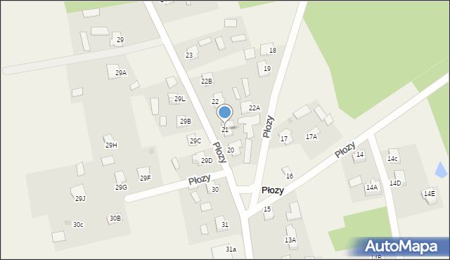 Płozy, Płozy, 21, mapa Płozy