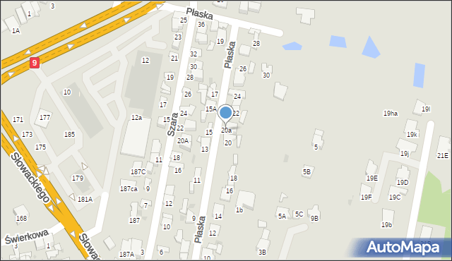 Radom, Płaska, 20a, mapa Radomia