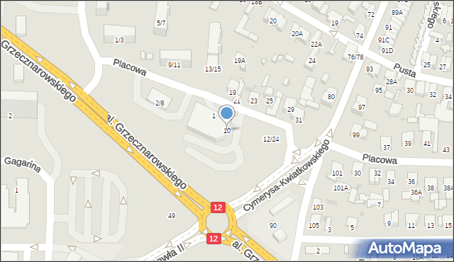 Radom, Placowa, 10, mapa Radomia