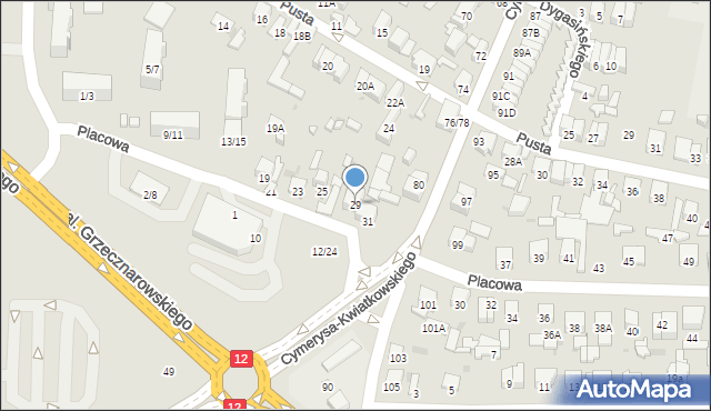 Radom, Placowa, 29, mapa Radomia