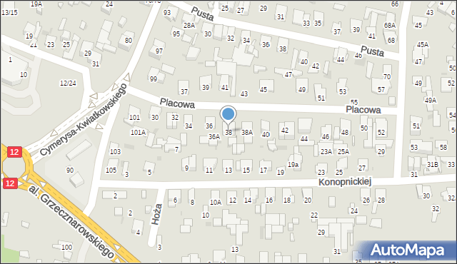 Radom, Placowa, 38, mapa Radomia