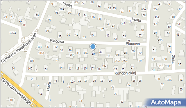 Radom, Placowa, 40, mapa Radomia