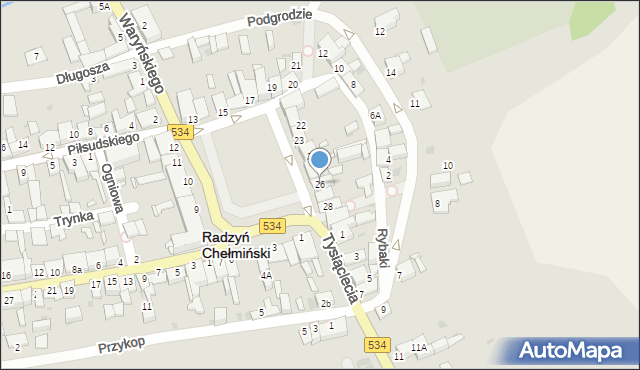 Radzyń Chełmiński, Plac Towarzystwa Jaszczurczego, 26, mapa Radzyń Chełmiński