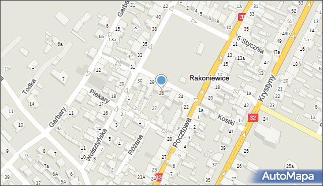 Rakoniewice, Plac Powstańców Wielkopolskich, 26, mapa Rakoniewice