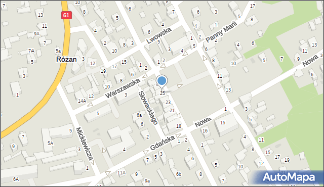 Różan, Plac Obrońców Różana, 25, mapa Różan