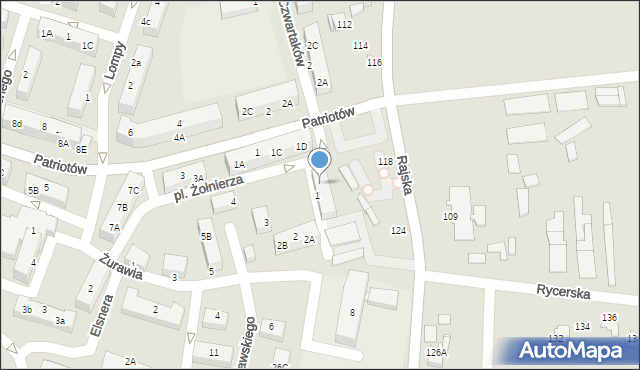 Rybnik, Plac Żołnierza, 1A, mapa Rybnika