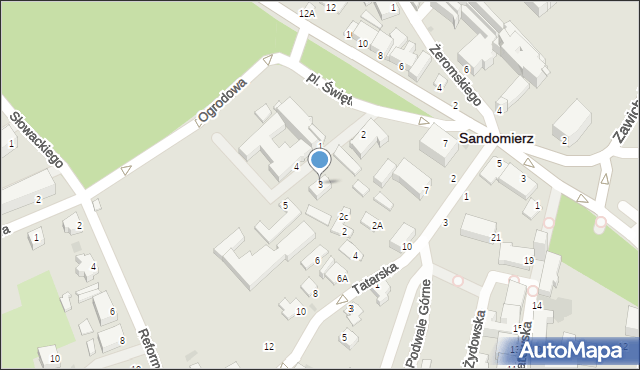 Sandomierz, Plac Świętego Wojciecha, 3, mapa Sandomierza