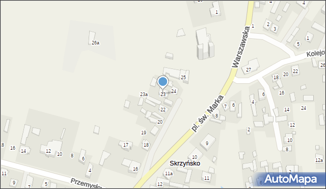 Skrzyńsko, Plac św. Marka, 23, mapa Skrzyńsko