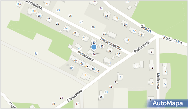 Słupno, Platanowa, 4A, mapa Słupno