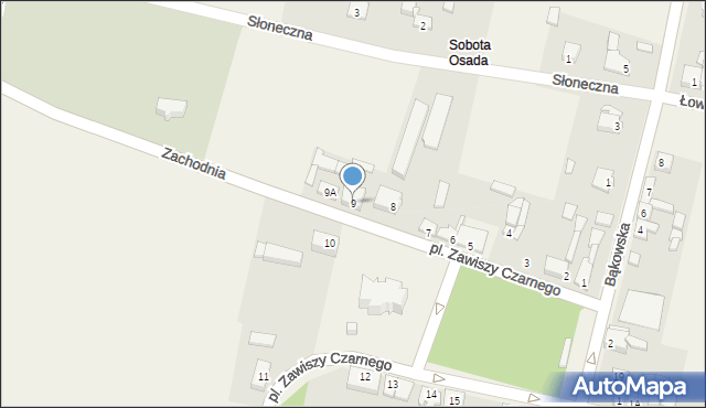 Sobota, Plac Zawiszy Czarnego, 9, mapa Sobota