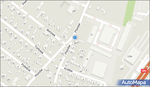 Sosnowiec, Plonów, 19, mapa Sosnowca