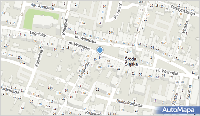 Środa Śląska, Plac Wolności, 34, mapa Środa Śląska