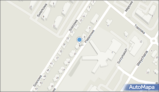 Środa Wielkopolska, Platanowa, 8, mapa Środa Wielkopolska