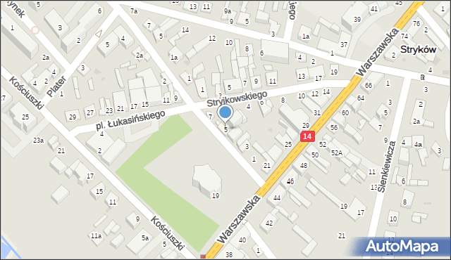 Stryków, Plac Łukasińskiego Waleriana, 5, mapa Stryków