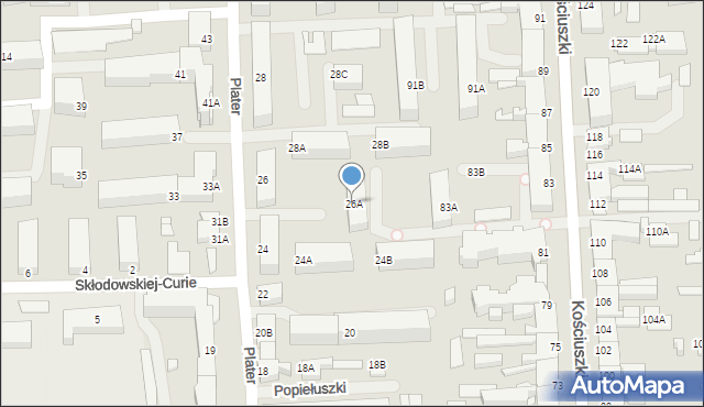 Suwałki, Plater Emilii, 26A, mapa Suwałk