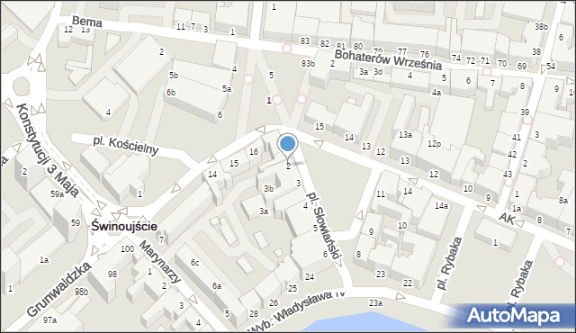 Świnoujście, Plac Słowiański, 2, mapa Świnoujście