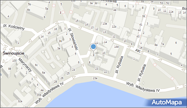 Świnoujście, Plac Słowiański, 9a, mapa Świnoujście